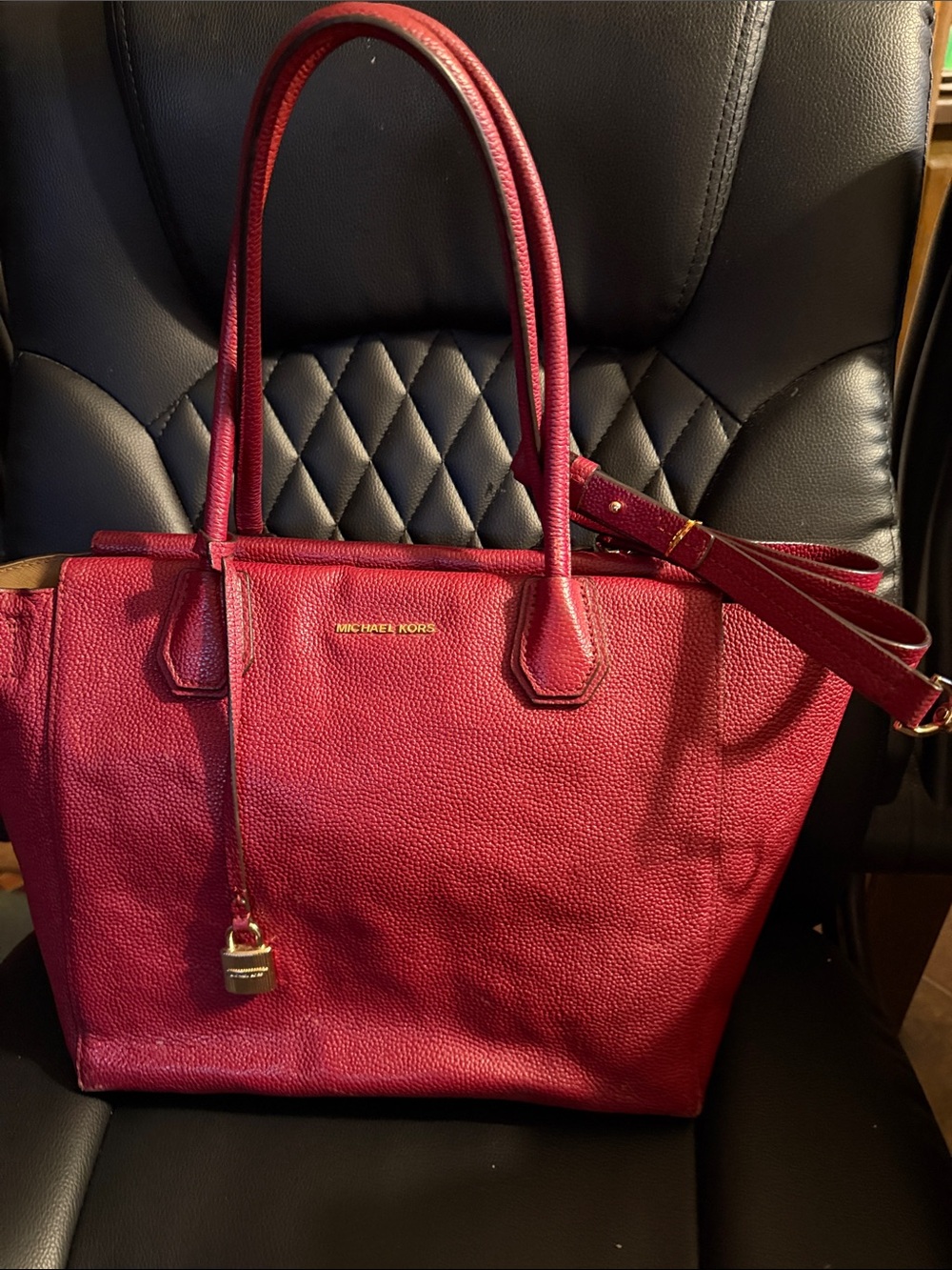 Michael Kors Wine Leather Satchel with Gold Hardware
